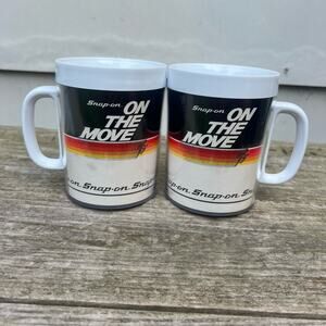 Vintage 90s Snap On Tools USA Thermo-Serv "On The Move" Coffee Mug Plastic Set 2